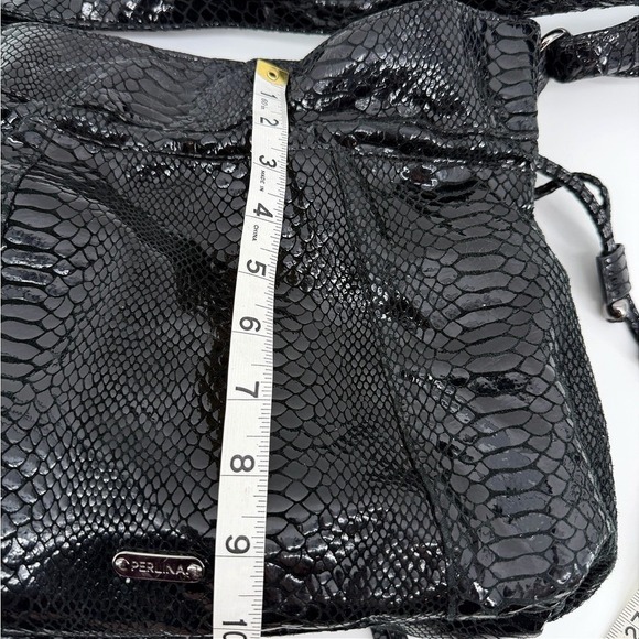 Perlina New York Black Faux Snakeskin Embossed Hobo Shoulder Bag Y2K - Picture 8 of 10
